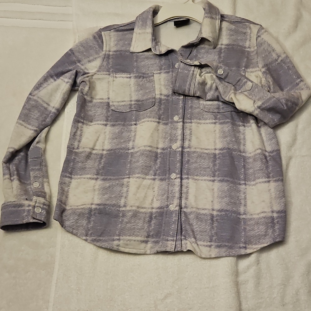 32 Degrees Heat Plaid Button-Up‎ Shirt Purple White Long Sleeve S Men Collared